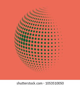 Abstract globe dotted sphere, 3d halftone dot effect. Green dots in light red background. Vector illustration. It can use as logo, icon, banner, business card. Modern minimal covers design.