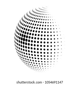 Abstract globe dotted sphere, 3d halftone dot effect. Black dots in white background. Vector illustration. It can use as logo, icon, banner, business card. Modern minimal covers design.