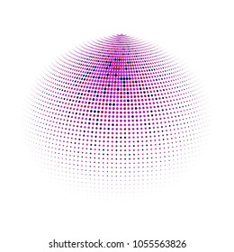 Abstract globe dotted sphere, 3d halftone dot effect. Pink, red, black dots in white background. Vector illustration. It can use as logo, icon, banner, business card. Modern minimal covers design.
