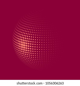 Abstract globe dotted sphere, 3d halftone dot effect. Light orange dots in pink background. Vector illustration. It can use as logo, icon, banner, business card. Modern minimal covers design.