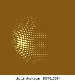 Abstract globe dotted sphere, 3d halftone dot effect. White dots in brown background. Vector illustration. It can use as logo, icon, banner, business card. Modern minimal covers design.