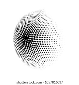 Abstract globe dotted sphere, 3d halftone dot effect. Black dots in white background. Vector illustration. It can use as logo, icon, banner, business card. Modern minimal covers design.