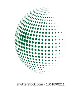 Abstract globe dotted sphere, 3d halftone dot effect. Green organic dots in white background. Vector illustration. It can use as logo, icon, banner, business card. Modern minimal covers design.