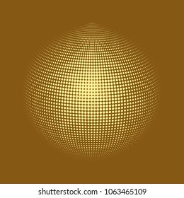 Abstract globe dotted sphere, 3d halftone dot effect. White dots in brown background. Vector illustration. It can use as logo, icon, banner, business card. Modern minimal covers design.