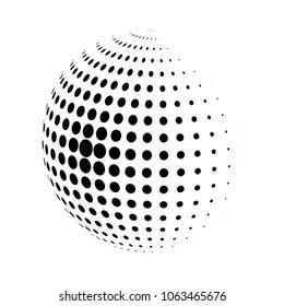Abstract globe dotted sphere, 3d halftone dot effect. Black dots in white background. Vector illustration. It can use as logo, icon, banner, business card. Modern minimal covers design.