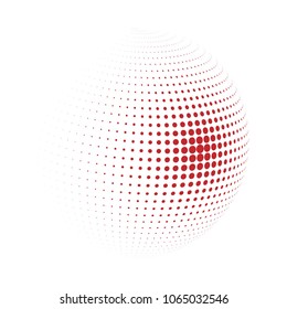 Abstract globe dotted sphere, 3d halftone dot effect. Red dots in white background. Vector illustration. It can use as logo, icon, banner, business card. Modern minimal covers design.