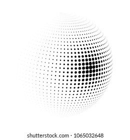 Abstract globe dotted sphere, 3d halftone dot effect. Black dots in white background. Vector illustration. It can use as logo, icon, banner, business card. Modern minimal covers design.