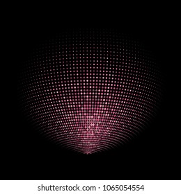 Abstract globe dotted sphere, 3d halftone dot effect. Pink and red dots in dark background. Vector illustration. It can use as logo, icon, banner, business card. Modern minimal covers design.