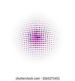 Abstract globe dotted sphere, 3d halftone dot effect. Pink, red, black dots in white background. Vector illustration. It can use as logo, icon, banner, business card. Modern minimal covers design.