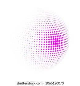 Abstract globe dotted sphere, 3d halftone dot effect. Pink dots in white background. Vector illustration. It can use as logo, icon, banner, business card. Modern minimal covers design.