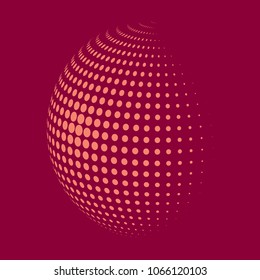 Abstract globe dotted sphere, 3d halftone dot effect. Light orange dots in pink background. Vector illustration. It can use as logo, icon, banner, business card. Modern minimal covers design.