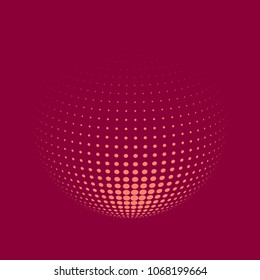 Abstract globe dotted sphere, 3d halftone dot effect. Light orange dots in pink background. Vector illustration. It can use as logo, icon, banner, business card. Modern minimal covers design.