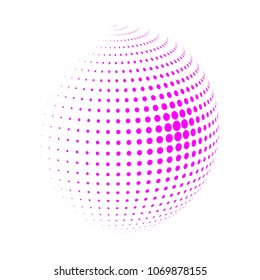 Abstract globe dotted sphere, 3d halftone dot effect. Pink dots in white background. Vector illustration. It can use as logo, icon, banner, business card. Modern minimal covers design.