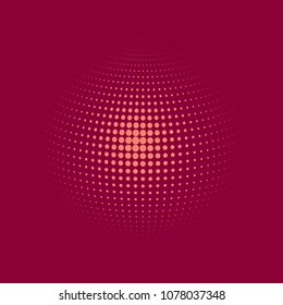 Abstract globe dotted sphere, 3d halftone dot effect. Light orange dots in pink background. Vector illustration. It can use as logo, icon, banner, business card. Modern minimal covers design.
