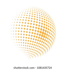 Esfera de puntos del globo abstracto, efecto 3d punto medio tono. Puntos naranjas en fondo blanco. Ilustración vectorial. Puede utilizarse como logotipo, icono, banner, tarjeta de visita. Diseño de cubiertas minimalistas modernas.