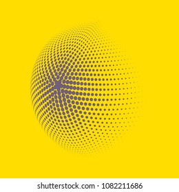 Abstract globe dotted sphere, 3d halftone dot effect. Grey dots in yellow background. Vector illustration. It can use as logo, icon, banner, business card. Modern minimal covers design.