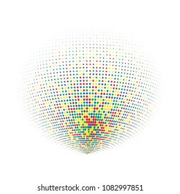 Abstract globe dotted sphere, 3d halftone dot effect. Colorful dots in white background. Rainbow color in earth shape. Vector illustration. It can use as logo, icon, banner, business card.