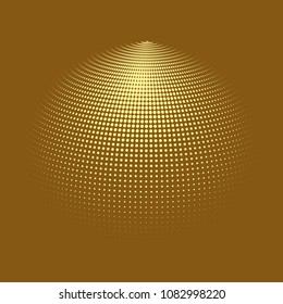 Abstract globe dotted sphere, 3d halftone dot effect. White dots in brown background. Vector illustration. It can use as logo, icon, banner, business card. Modern minimal covers design.