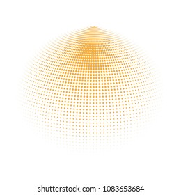 Abstract globe dotted sphere, 3d halftone dot effect. Orange dots in white background. Vector illustration. It can use as logo, icon, banner, business card. Modern minimal covers design.