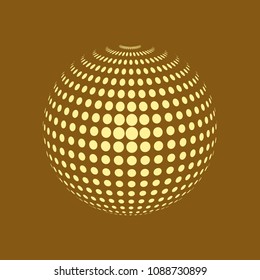 Abstract globe dotted sphere, 3d halftone dot effect. White dots in brown background. Vector illustration. It can use as logo, icon, banner, business card. Modern minimal covers design.