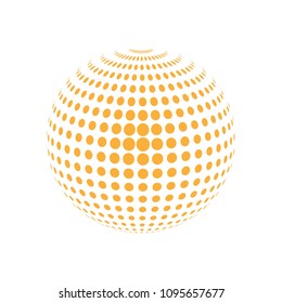 Abstract globe dotted sphere, 3d halftone dot effect. Orange dots in white background. Vector illustration. It can use as logo, icon, banner, business card. Modern minimal covers design.