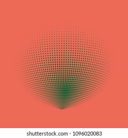 Abstract globe dotted sphere, 3d halftone dot effect. Green dots in light red background. Vector illustration. It can use as logo, icon, banner, business card. Modern minimal covers design.