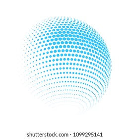 Abstrakte, gepunktete Kugel, 3D-Halbton-Punktedesign-Element, geeignet für Logo, Banner, Visitenkarte.