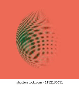 Abstract globe dotted sphere, 3d halftone dot effect. Green dots in light red background. Vector illustration. It can use as logo, icon, banner, business card. Modern minimal covers design.