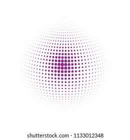Abstract globe dotted sphere, 3d halftone dot effect. Pink dots in white background. Rainbow color in earth shape. Vector illustration. It can use as logo, icon, banner, business card.