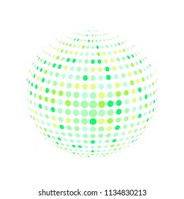 Abstract globe dotted sphere, 3d halftone dot effect. Green organic dots in white background. Vector illustration. It can use as logo, icon, banner, business card. Modern minimal covers design.