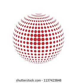 Abstract globe dotted sphere, 3d halftone dot effect. Red dots in white background. Vector illustration. It can use as logo, icon, banner, business card. Modern minimal covers design.