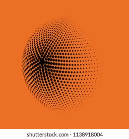 Abstract globe dotted sphere, 3d halftone dot effect. Black dots in orange background. Vector illustration. It can use as logo, icon, banner, business card. Modern minimal covers design.