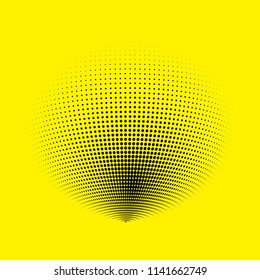 Abstract globe dotted sphere, 3d halftone dot effect. Black dots in yellow background. Vector illustration. It can use as logo, icon, banner, business card. Modern minimal covers design.