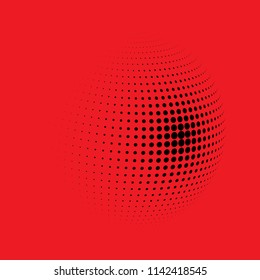 Abstract globe dotted sphere, 3d halftone dot effect. Black dots in red background. Vector illustration. It can use as logo, icon, banner, business card. Modern minimal covers design.