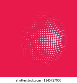 Abstract globe dotted sphere, 3d halftone dot effect. White dots in dark pink background. Vector illustration. It can use as logo, icon, banner, business card. Modern minimal covers design.