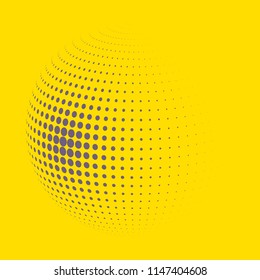 Abstract globe dotted sphere, 3d halftone dot effect. Grey dots in yellow background. Vector illustration. It can use as logo, icon, banner, business card. Modern minimal covers design.