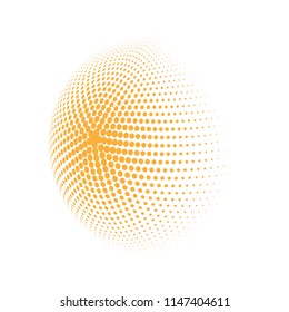 Abstract globe dotted sphere, 3d halftone dot effect. Orange dots in white background. Vector illustration. It can use as logo, icon, banner, business card. Modern minimal covers design.