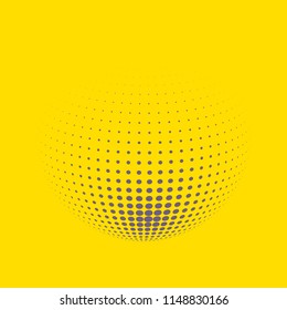 Abstract globe dotted sphere, 3d halftone dot effect. Grey dots in yellow background. Vector illustration. It can use as logo, icon, banner, business card. Modern minimal covers design.