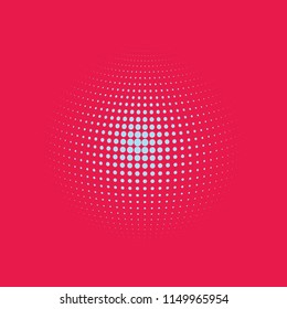 Abstract globe dotted sphere, 3d halftone dot effect. White dots in dark pink background. Vector illustration. It can use as logo, icon, banner, business card. Modern minimal covers design.