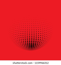Abstract globe dotted sphere, 3d halftone dot effect. Black dots in red background. Vector illustration. It can use as logo, icon, banner, business card. Modern minimal covers design.