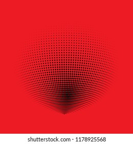 Abstract globe dotted sphere, 3d halftone dot effect. Black dots in red background. Vector illustration. It can use as logo, icon, banner, business card. Modern minimal covers design.