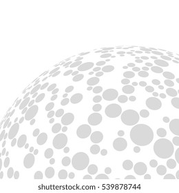 Abstract globe dotted sphere, 3d halftone effect vector background. Grey and white vector illustration.