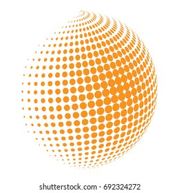 Abstract globe dotted sphere, 3d halftone dot effect. Golden, Orange color, white background. Vector illustration. It can use as logo, icon.