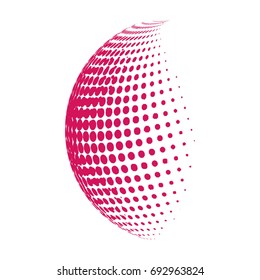  Abstract globe dotted sphere, 3d halftone dot effect. Pink color, in white background. Vector illustration. It can use as logo, icon.