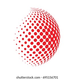 Abstract globe dotted sphere, 3d halftone dot effect. Red color, in White background. Vector illustration. It can use as logo, icon. Earth Shape.