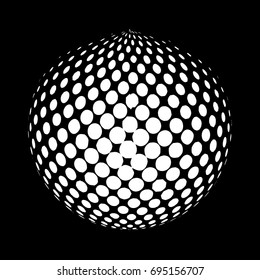 Abstract globe dotted sphere, 3d halftone dot effect. White color, in dark background. Vector illustration. It can use as logo, icon. Earth Shape.
