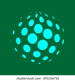 Abstract globe dotted sphere, 3d halftone dot effect, in green background. Vector illustration. It can use as logo, icon. Earth Shape.