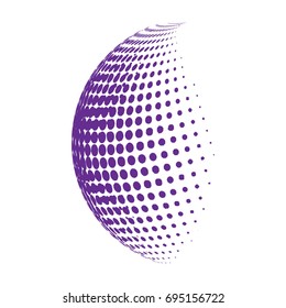 Abstract globe dotted sphere, 3d halftone dot effect. Purple color, in white background. Vector illustration. It can use as logo, icon. Earth Shape.