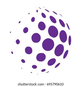 Abstract globe dotted sphere, 3d halftone dot effect. Purple color, in White background. Vector illustration. It can be used as logo, icon.
