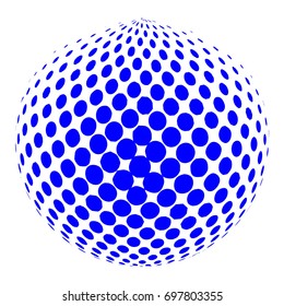 Abstract globe dotted sphere, 3d halftone dot effect. Blue color, in white background. Vector illustration. It can use as logo, icon. Earth shape.